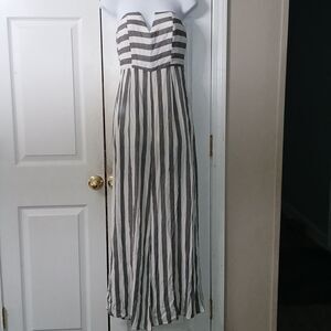 LA Charme U strapless gray white wide leg jumpsuit  Sz S EUC